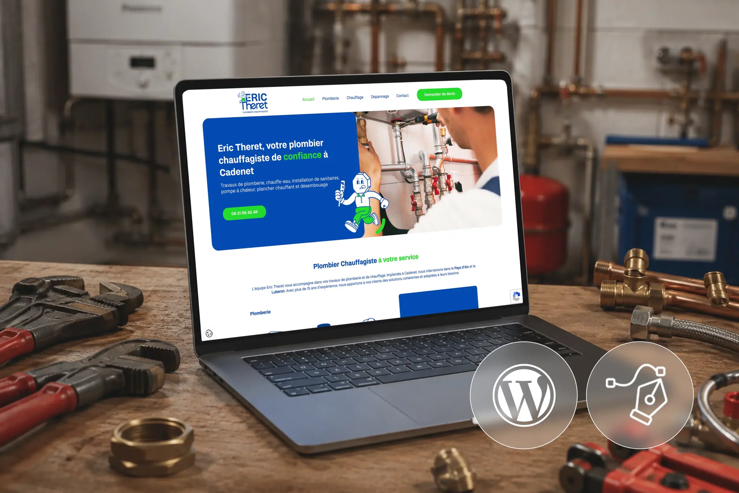Ordinateur site internet plombier chauffagiste Éric Theret