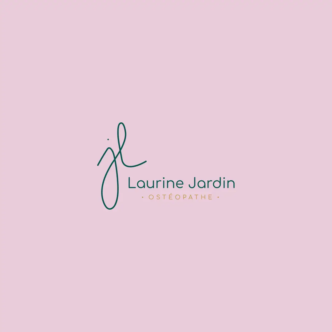 Logo Laurine Jardin, ostéopathe à Lausanne et Fribourg, sur fond rose