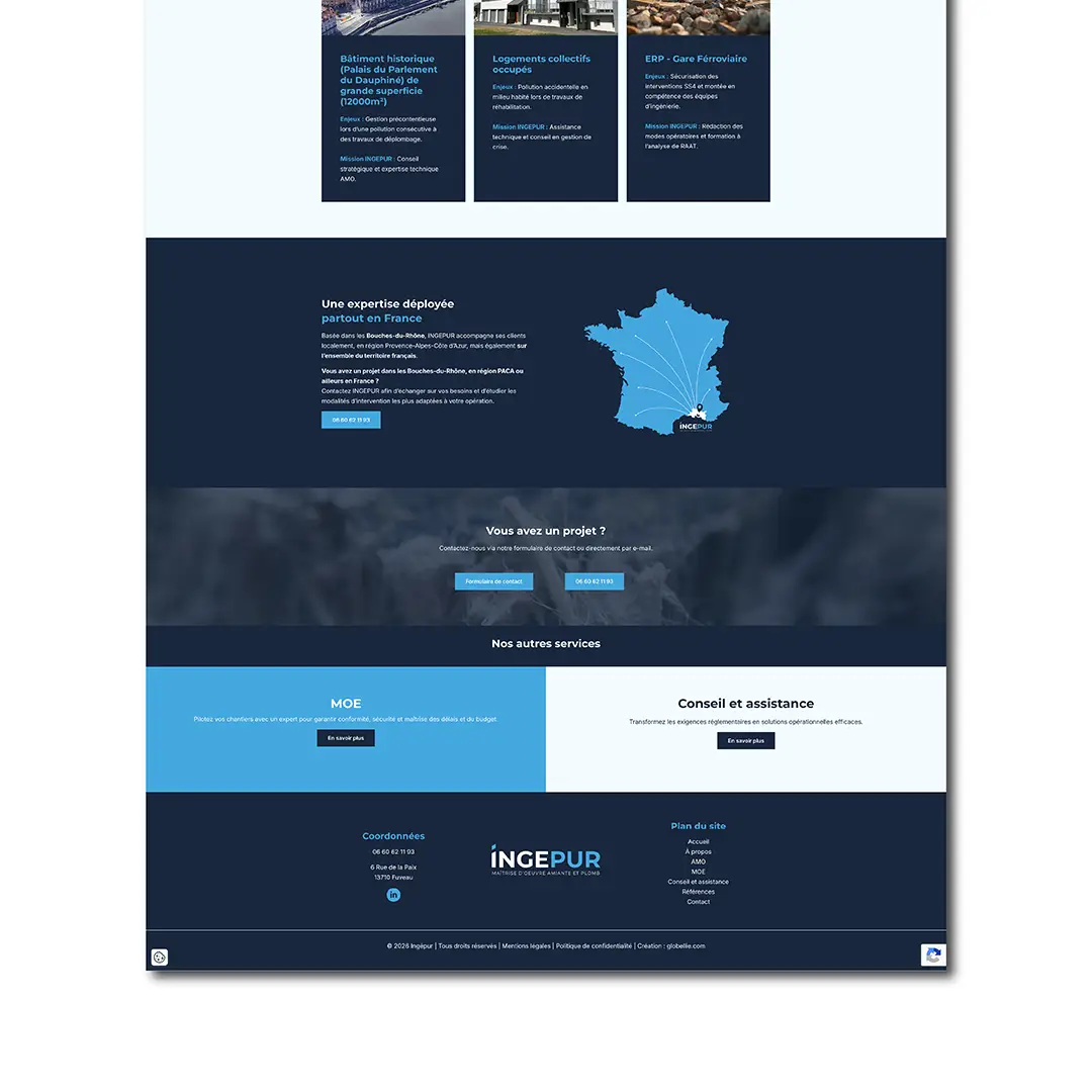 Maquette web d'Ingépur, page Assistance à maitrise d'ouvrage
