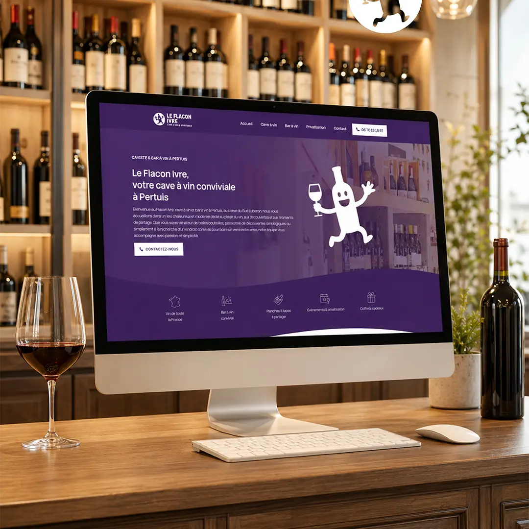 Site web de Flacon Ivre, caviste à Pertuis, affiché sur ordinateur