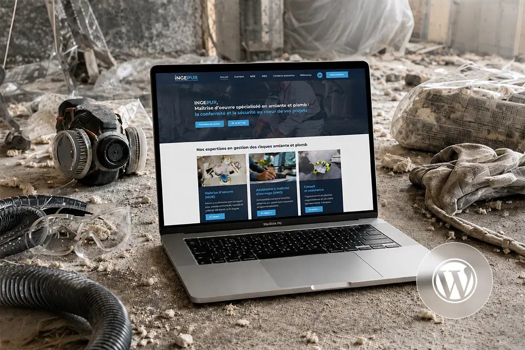 Site web d’INGEPUR spécialisé dans la gestion des risques amiante et plomb, affiché sur un ordinateur