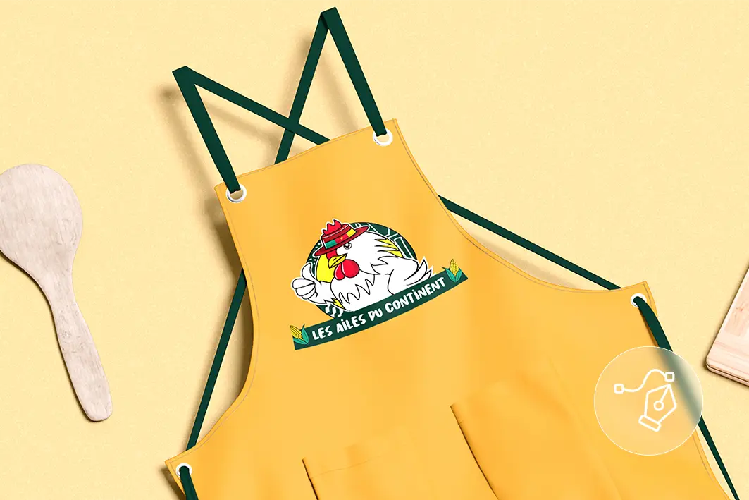 Tablier jaune Les Ailes du Continent avec le logo de la marque